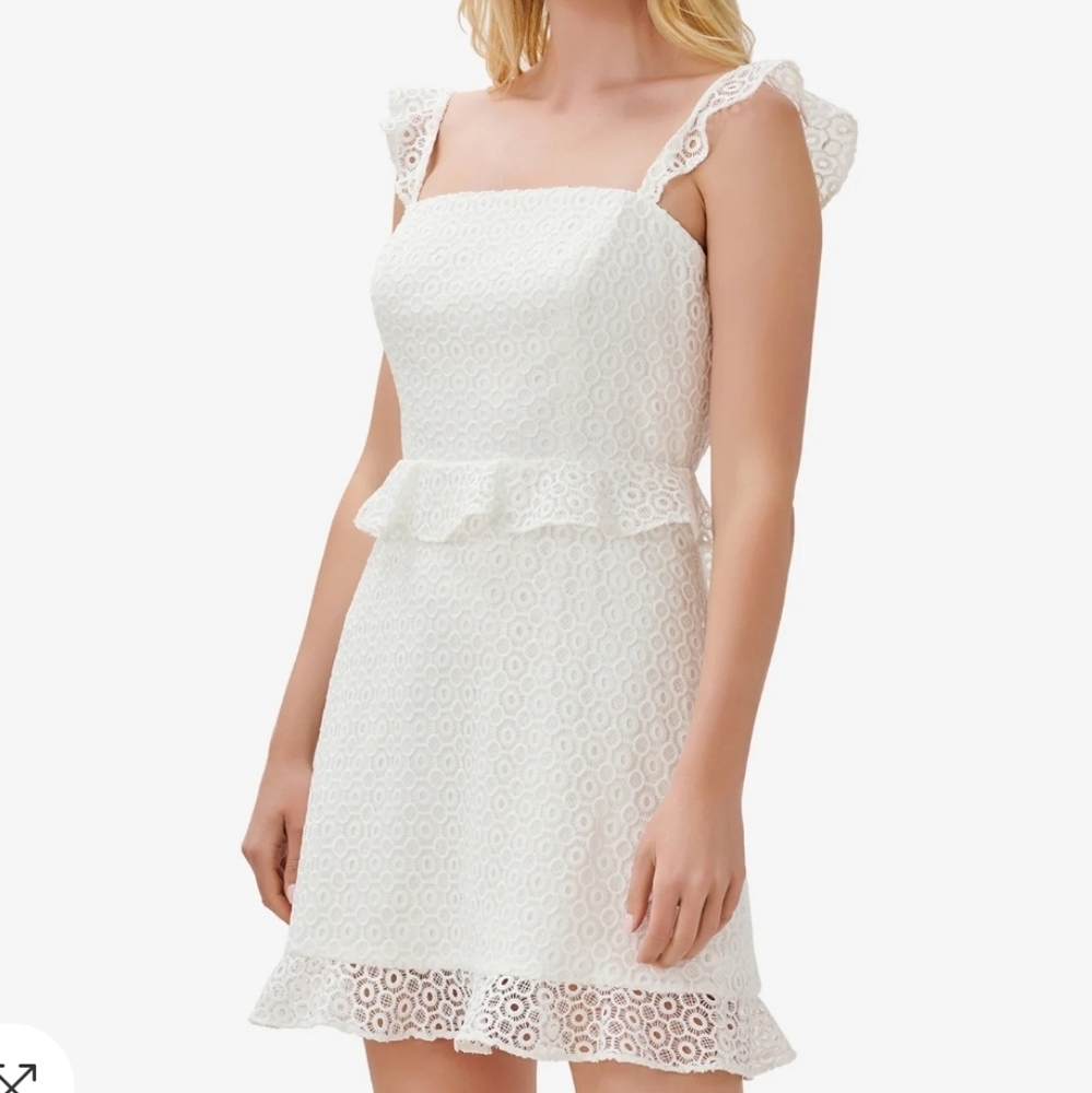 Nwt Aidan Mattox Eyelet Lace White Open Back Fit and Flare mini Dress 12 - Picture 2 of 8